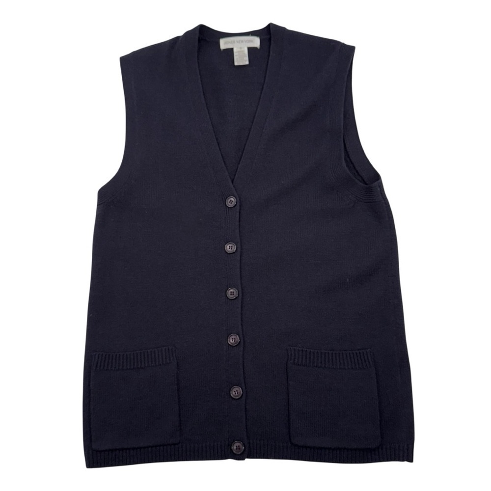 Jones New York Wool Blend Button Front Sweater Vest Black Size Small